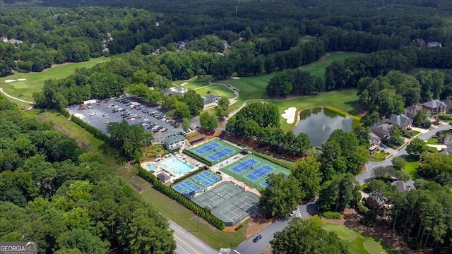 6034 Addington Dr NW, Acworth, GA 30101 - bird's eye view with view of golf course, a water view, and a wooded view