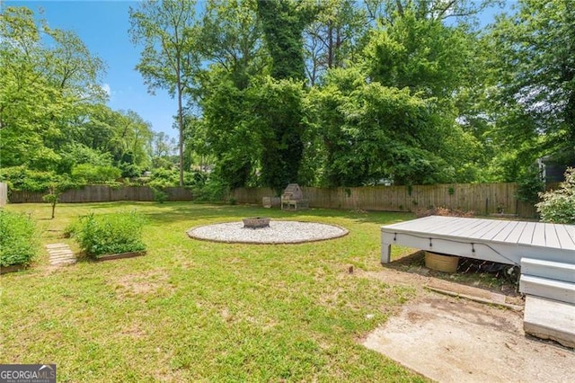 1798 S Gordon St SW, Atlanta, GA 30310 - view of yard featuring a wooden deck, a fire pit, and a fenced backyard