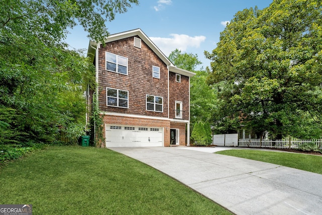 1303 N Druid Hills Rd, Brookhaven, GA 30319 - view of property exterior with concrete driveway, an attached garage, fence, and a yard