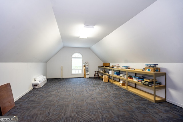 additional living space featuring baseboards, carpet flooring, and lofted ceiling