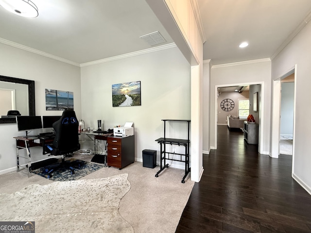 420 Manor Ridge Vw, Alpharetta, GA 30004 - office with ornamental molding, hardwood / wood-style floors, baseboards, and recessed lighting