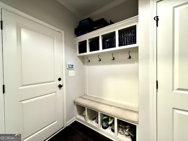 mudroom with ornamental molding