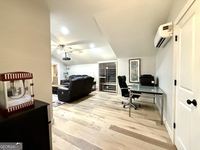 420 Manor Ridge Vw, Alpharetta, GA 30004 - office space featuring a wall unit AC, light wood-type flooring, a ceiling fan, and lofted ceiling