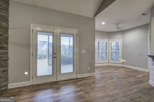57 Round Rock Cir NE, Rome, GA 30161 - entryway with ceiling fan, visible vents, french doors, and hardwood / wood-style floors
