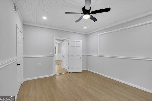 1839 Belcher Pl, Austell, GA 30168 - unfurnished bedroom with recessed lighting, baseboards, a ceiling fan, light wood-type flooring, and wood ceiling