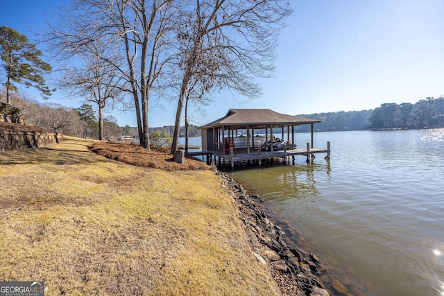 view of dock featuring a water view and boat lift