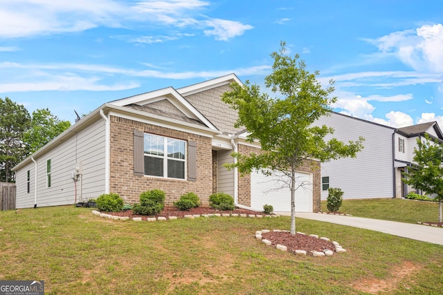 138 Yonah Way, Dallas, GA 30132 - view of front of property with brick siding, an attached garage, concrete driveway, and a front lawn