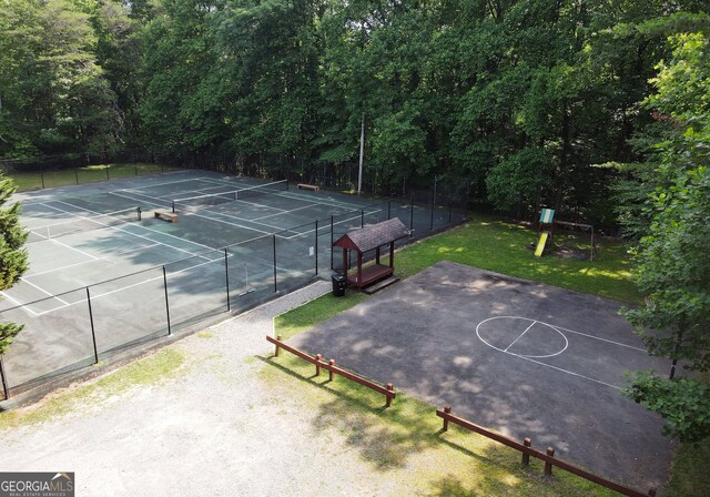 66 Pine Ridge Ct, Ellijay, GA 30536 - view of tennis court featuring a yard, fence, and playground community