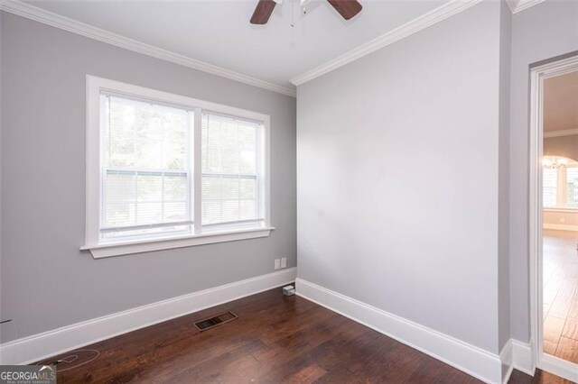 2607 Jefferson Ter, Atlanta, GA 30344 - unfurnished room with dark wood-type flooring, crown molding, and a ceiling fan