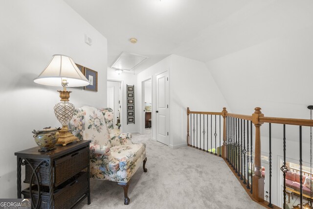 112 Pebblebrooke Run, Canton, GA 30115 - sitting room with carpet floors and attic access