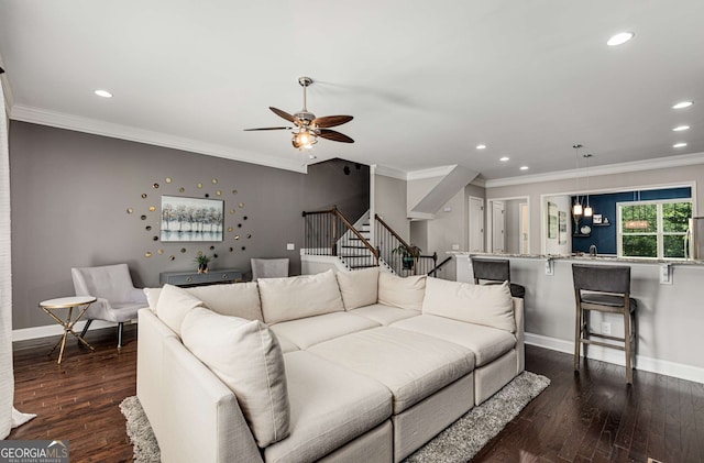 5934 Norfolk Chase Rd, Peachtree Corners, GA 30092 - living room featuring baseboards, ornamental molding, and recessed lighting