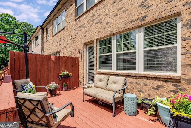 5934 Norfolk Chase Rd, Peachtree Corners, GA 30092 - wooden deck with outdoor lounge area and fence