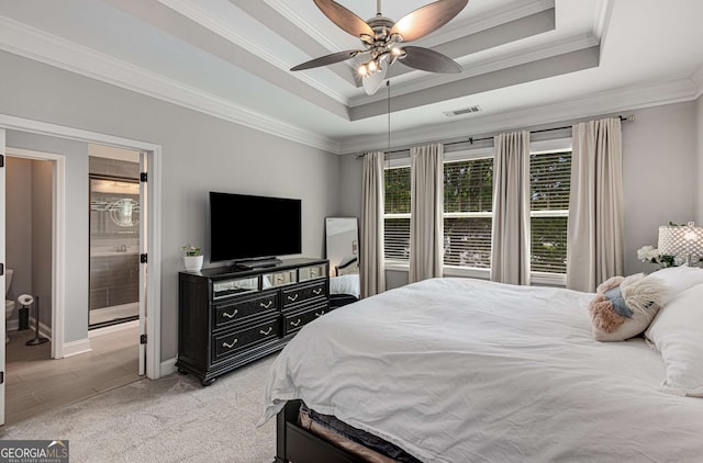 5934 Norfolk Chase Rd, Peachtree Corners, GA 30092 - bedroom featuring baseboards, visible vents, a tray ceiling, and crown molding