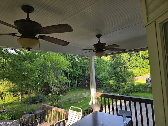 345 Oak Springs Dr NW, Lawrenceville, GA 30043 - wooden terrace featuring ceiling fan