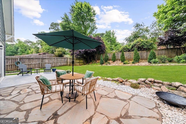 view of patio featuring outdoor dining space and a fenced backyard