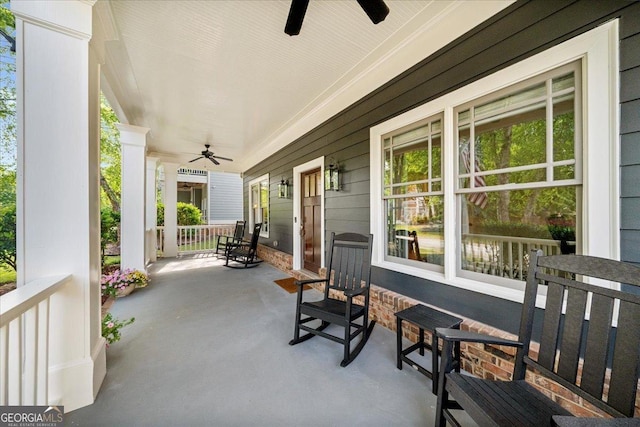 view of patio / terrace featuring a porch and ceiling fan