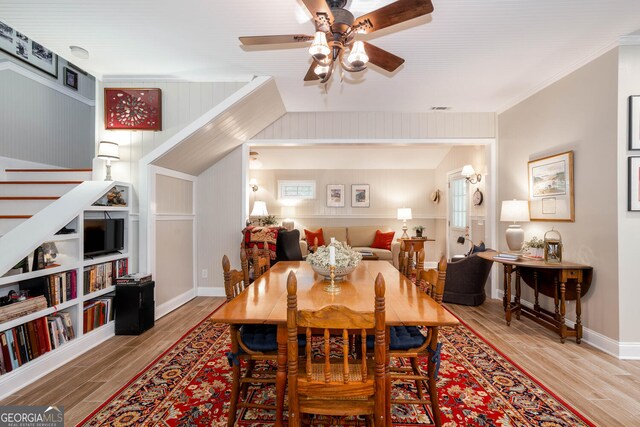 0 Vinson Mountain Rd, Rockmart, GA 30153 - dining space with baseboards, a ceiling fan, wood finished floors, and visible vents