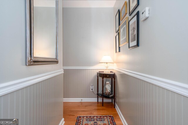 0 Vinson Mountain Rd, Rockmart, GA 30153 - hallway featuring wainscoting and wood finished floors