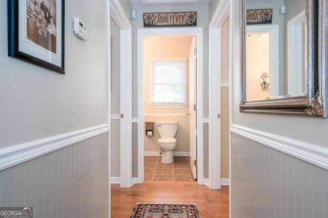 0 Vinson Mountain Rd, Rockmart, GA 30153 - bathroom featuring toilet, wainscoting, and wood finished floors