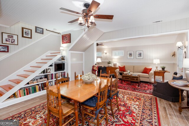 0 Vinson Mountain Rd, Rockmart, GA 30153 - dining area with a ceiling fan, stairs, wood finished floors, and visible vents