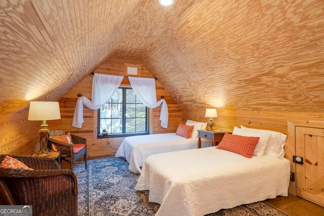 0 Vinson Mountain Rd, Rockmart, GA 30153 - bedroom featuring wood walls, wood ceiling, lofted ceiling, and wood finished floors