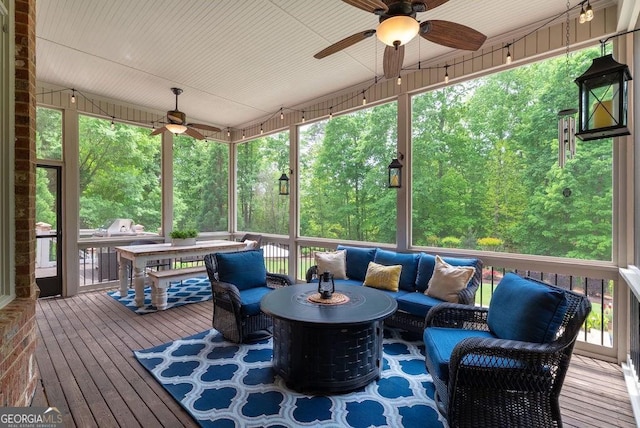 5475 Copper Creek Pass, Cumming, GA 30040 - deck featuring a ceiling fan and outdoor lounge area