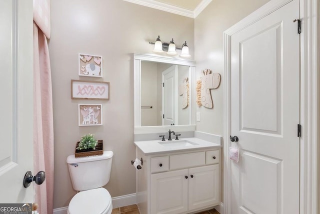 5475 Copper Creek Pass, Cumming, GA 30040 - bathroom with toilet, crown molding, vanity, and baseboards