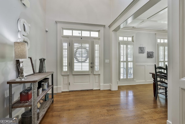 255 Ashmere Ct, Tyrone, GA 30290 - foyer entrance featuring coffered ceiling, wood finished floors, and beam ceiling