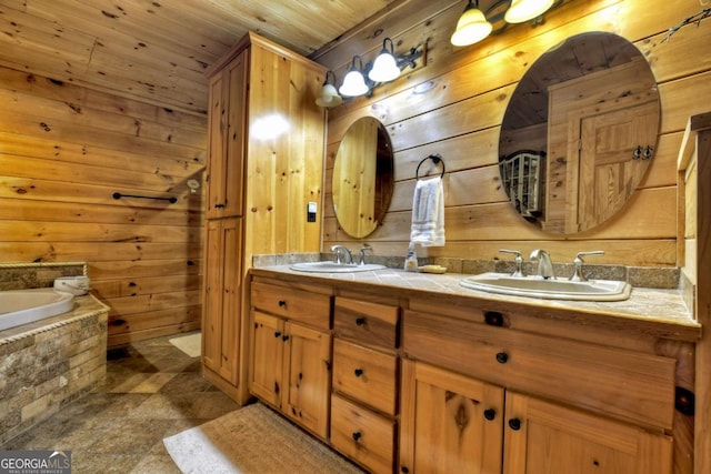 143 Katydid Rd, Morganton, GA 30560 - full bathroom featuring a sink, wood walls, and double vanity