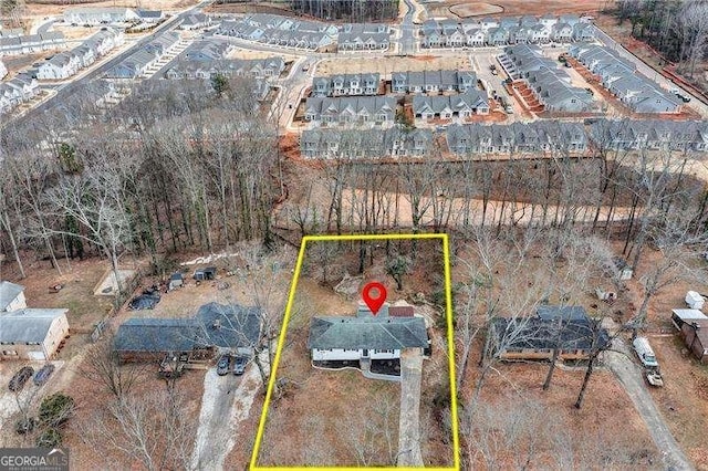 aerial overview of property's location featuring property parcel outlined