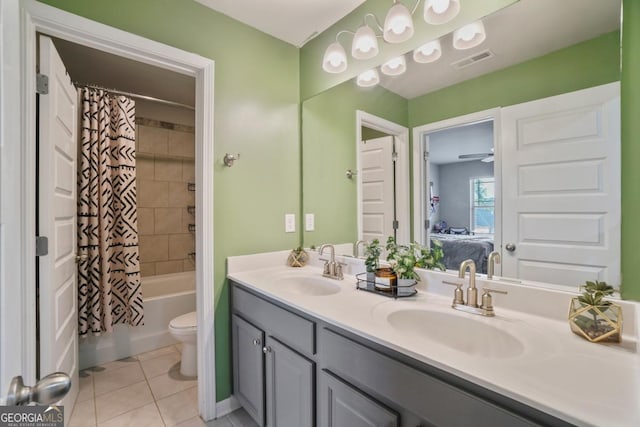 317 Basel Way, Hampton, GA 30228 - ensuite bathroom featuring double vanity, tile patterned flooring, and shower / bath combo with shower curtain