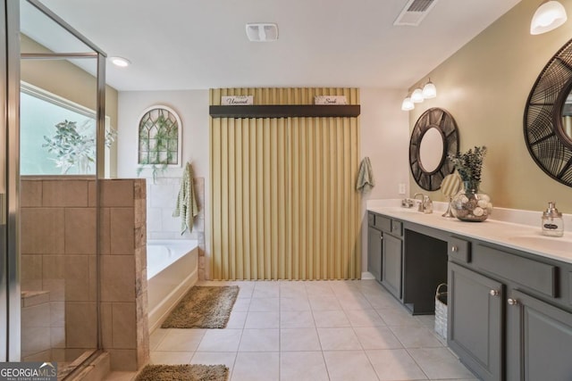 317 Basel Way, Hampton, GA 30228 - full bath with double vanity, a bath, tile patterned flooring, an enclosed shower, and recessed lighting