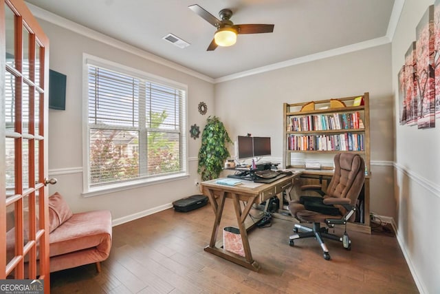 317 Basel Way, Hampton, GA 30228 - office space featuring a ceiling fan, wood finished floors, and crown molding
