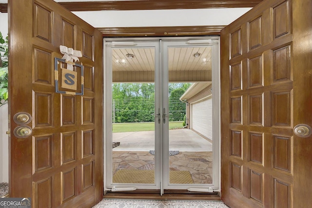 entryway featuring french doors and wood finished floors