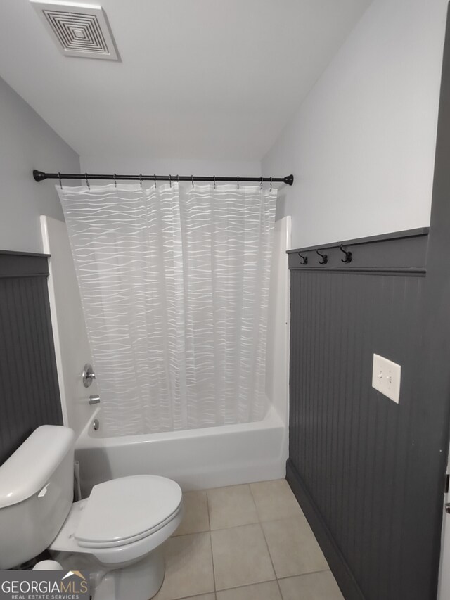 57 Deer Creek Run, Moreland, GA 30259 - bathroom featuring visible vents, shower / tub combo, tile patterned flooring, and toilet