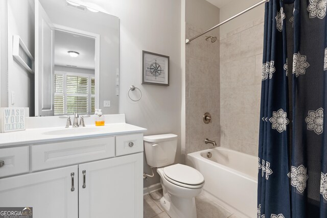 10200 Windalier Way, Roswell, GA 30076 - full bath with visible vents, vanity, tile patterned floors, toilet, and shower / bathtub combination with curtain