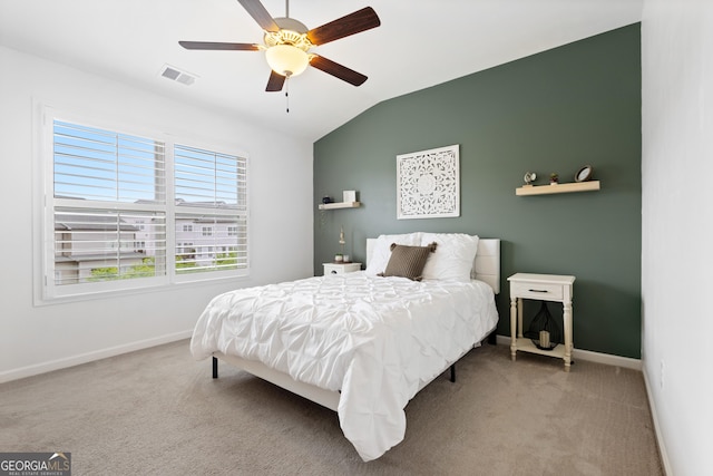 10200 Windalier Way, Roswell, GA 30076 - carpeted bedroom featuring baseboards, visible vents, ceiling fan, and lofted ceiling