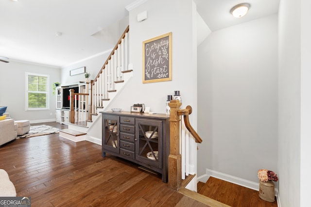 10200 Windalier Way, Roswell, GA 30076 - interior space with baseboards, stairs, and wood finished floors