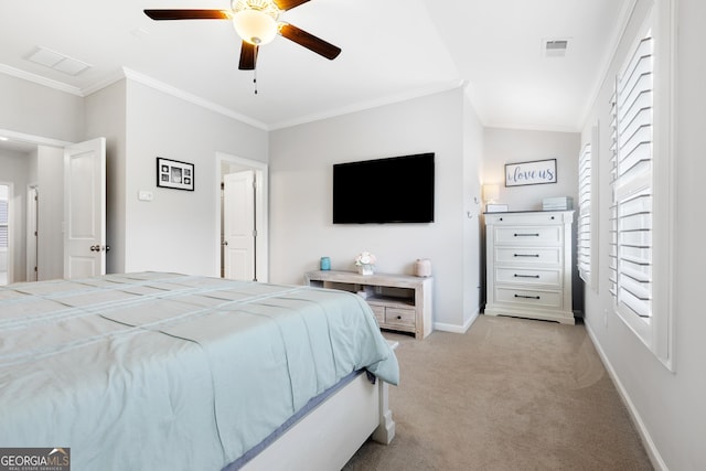 10200 Windalier Way, Roswell, GA 30076 - bedroom featuring crown molding, baseboards, visible vents, and light carpet