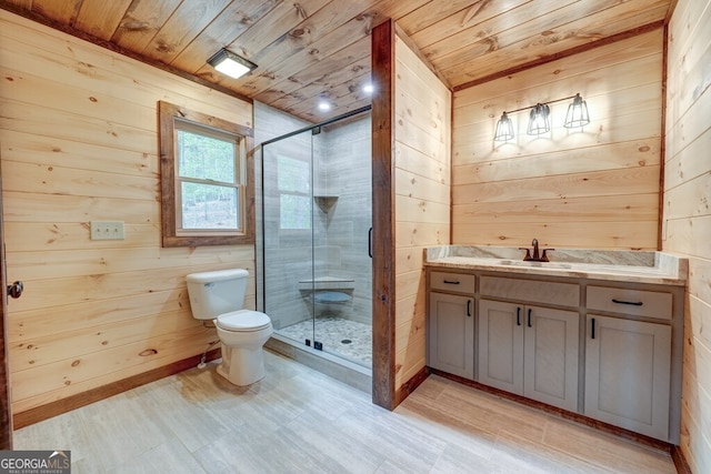 171 Antler Way, Morganton, GA 30560 - full bath with wooden ceiling, wood walls, toilet, vanity, and a shower stall