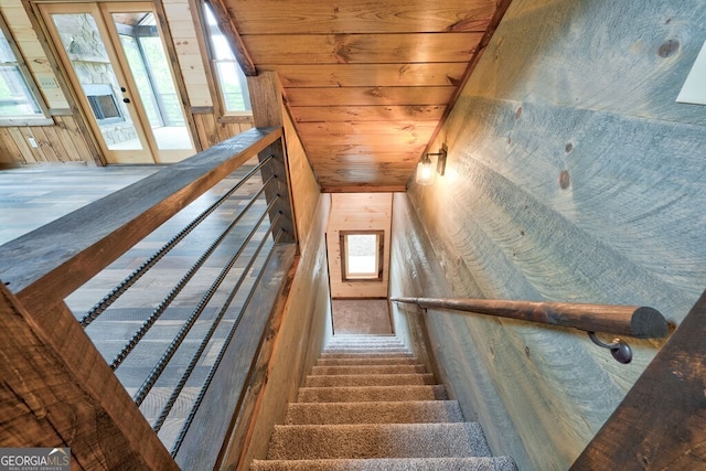 171 Antler Way, Morganton, GA 30560 - stairway featuring wood walls, plenty of natural light, and wood ceiling