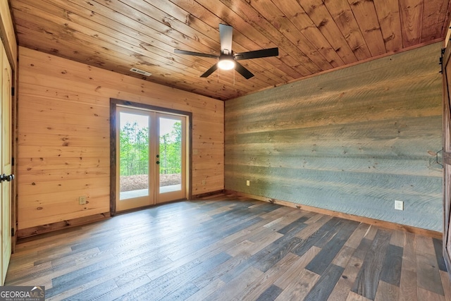 171 Antler Way, Morganton, GA 30560 - unfurnished room with wooden walls, hardwood / wood-style floors, a ceiling fan, french doors, and wooden ceiling