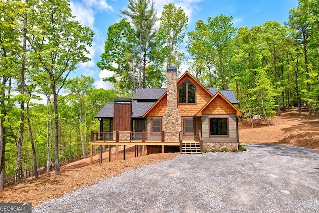 171 Antler Way, Morganton, GA 30560 - chalet / cabin featuring a chimney, a wooden deck, and a standing seam roof