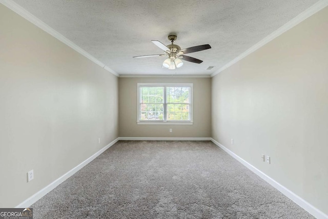 5611 Manassas Run, Stone Mountain, GA 30087 - carpeted empty room featuring crown molding, visible vents, baseboards, ceiling fan, and a textured ceiling