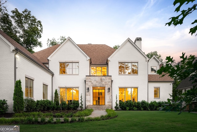 490 Mount Paran Rd, Atlanta, GA 30327 - french country inspired facade featuring a chimney, a front yard, and stone siding
