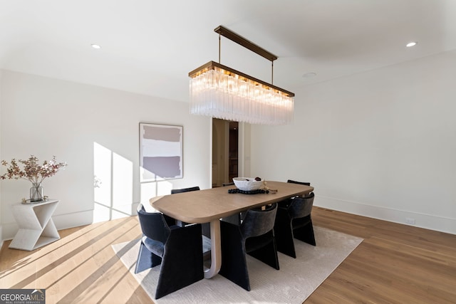 490 Mount Paran Rd, Atlanta, GA 30327 - dining area featuring a chandelier, wood finished floors, recessed lighting, and baseboards