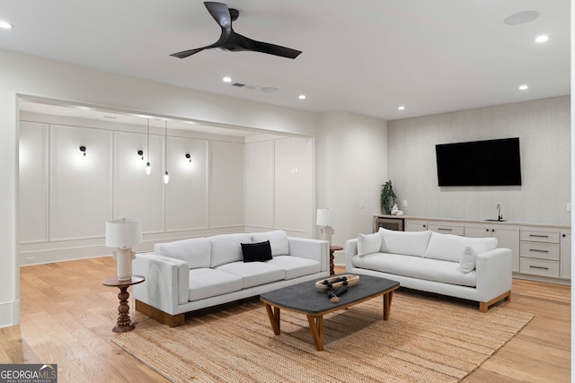 490 Mount Paran Rd, Atlanta, GA 30327 - living room featuring light wood finished floors, ceiling fan, and recessed lighting