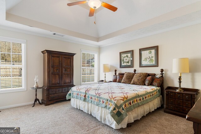 17 Castleview Ct, Jefferson, GA 30549 - bedroom with crown molding, ceiling fan, light colored carpet, baseboards, and visible vents