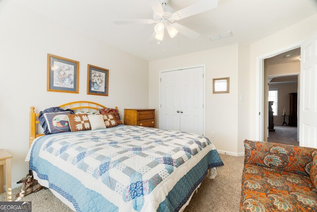 17 Castleview Ct, Jefferson, GA 30549 - carpeted bedroom with ceiling fan, visible vents, baseboards, and a closet