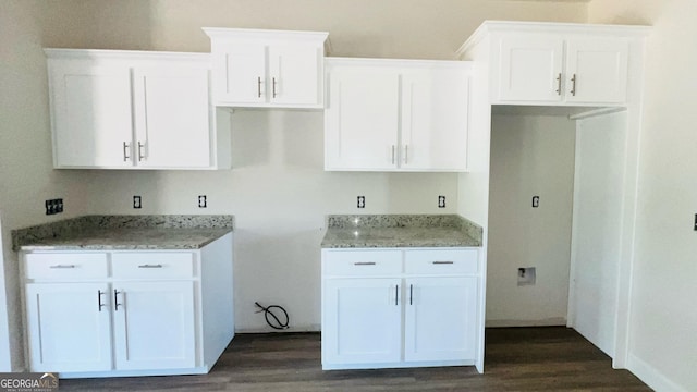 519 Doyle Ln Unit 24, Statesboro, GA 30458 - kitchen featuring white cabinets, dark wood-type flooring, and light stone countertops